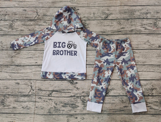 Baby Boys Big Brother Camo Hooded Top Pants Outfits Sets