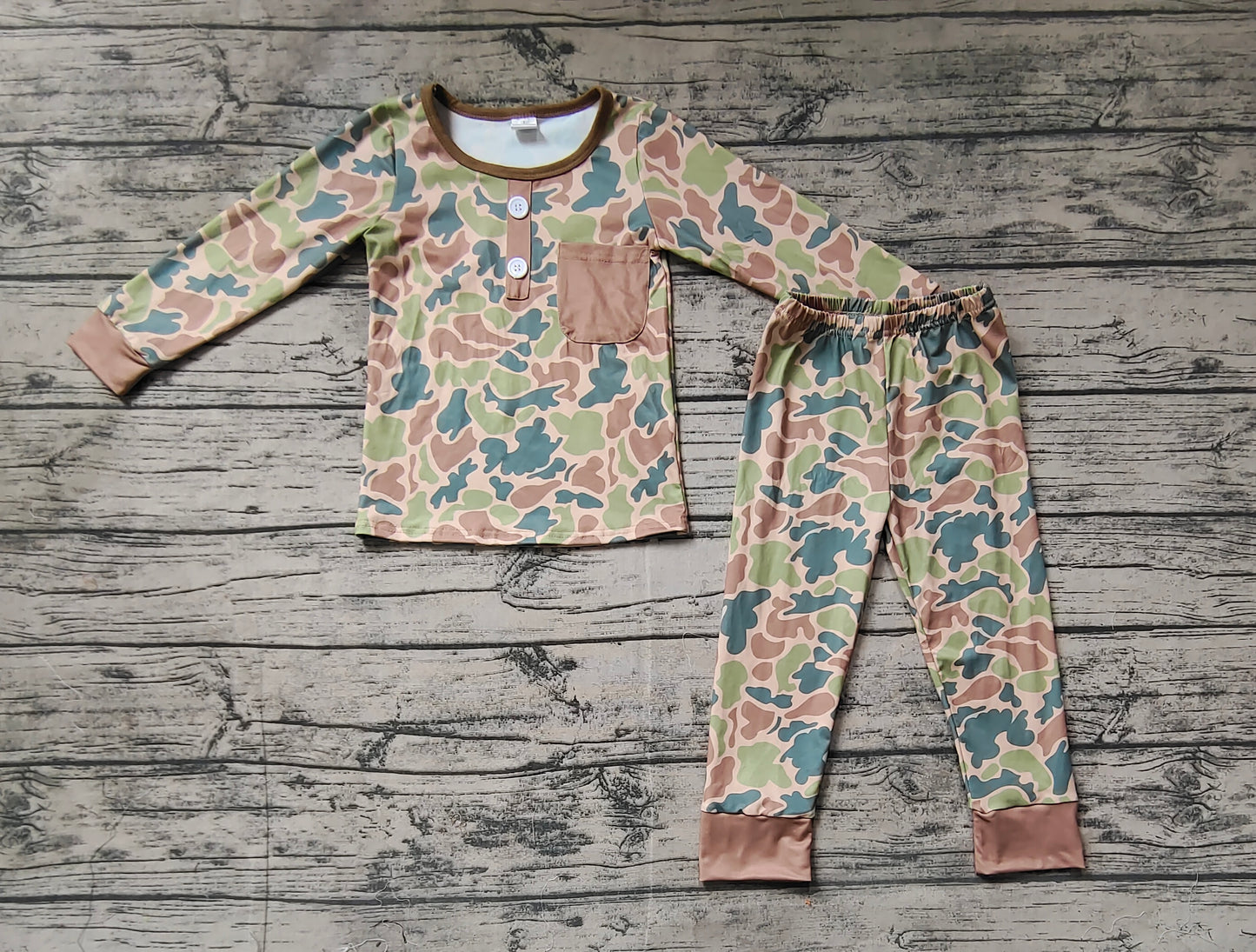 Baby Boys Green Camo Pocket Top Pants Bamboo Pajamas Clothes Sets