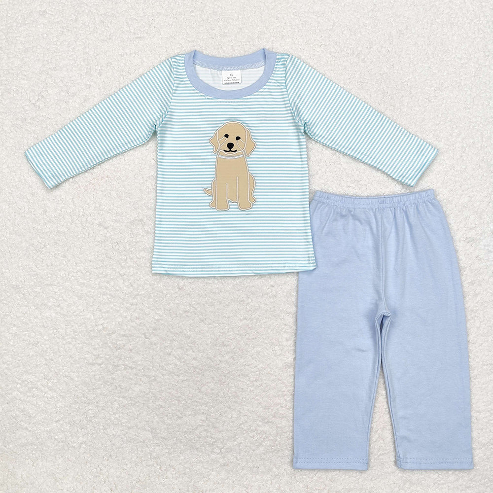 Baby Boys Blue Stripes Dog Shirt Pants Clothes Sets