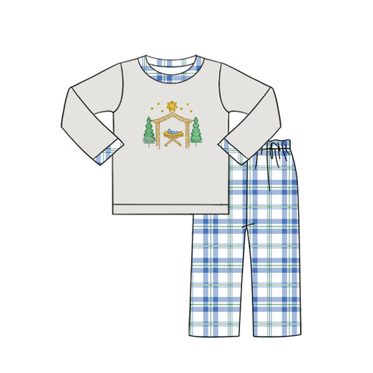 Baby Boys Nativity House Shirt Checkered Pants Clothes Sets Preorder