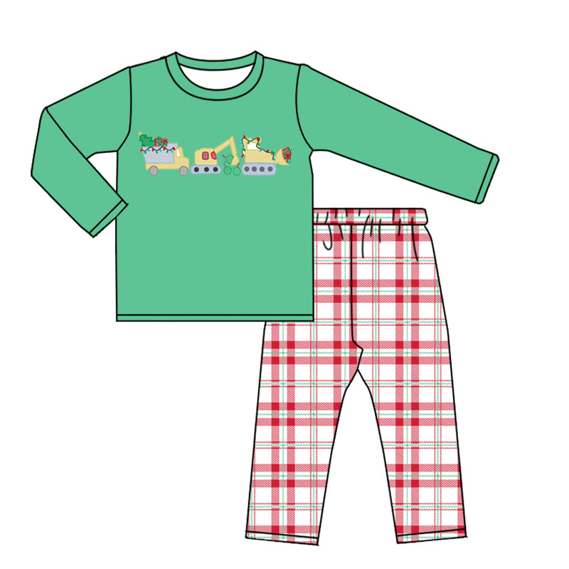 Baby Boys Christmas Tractor Top Checked Pants Clothes Sets Preorder