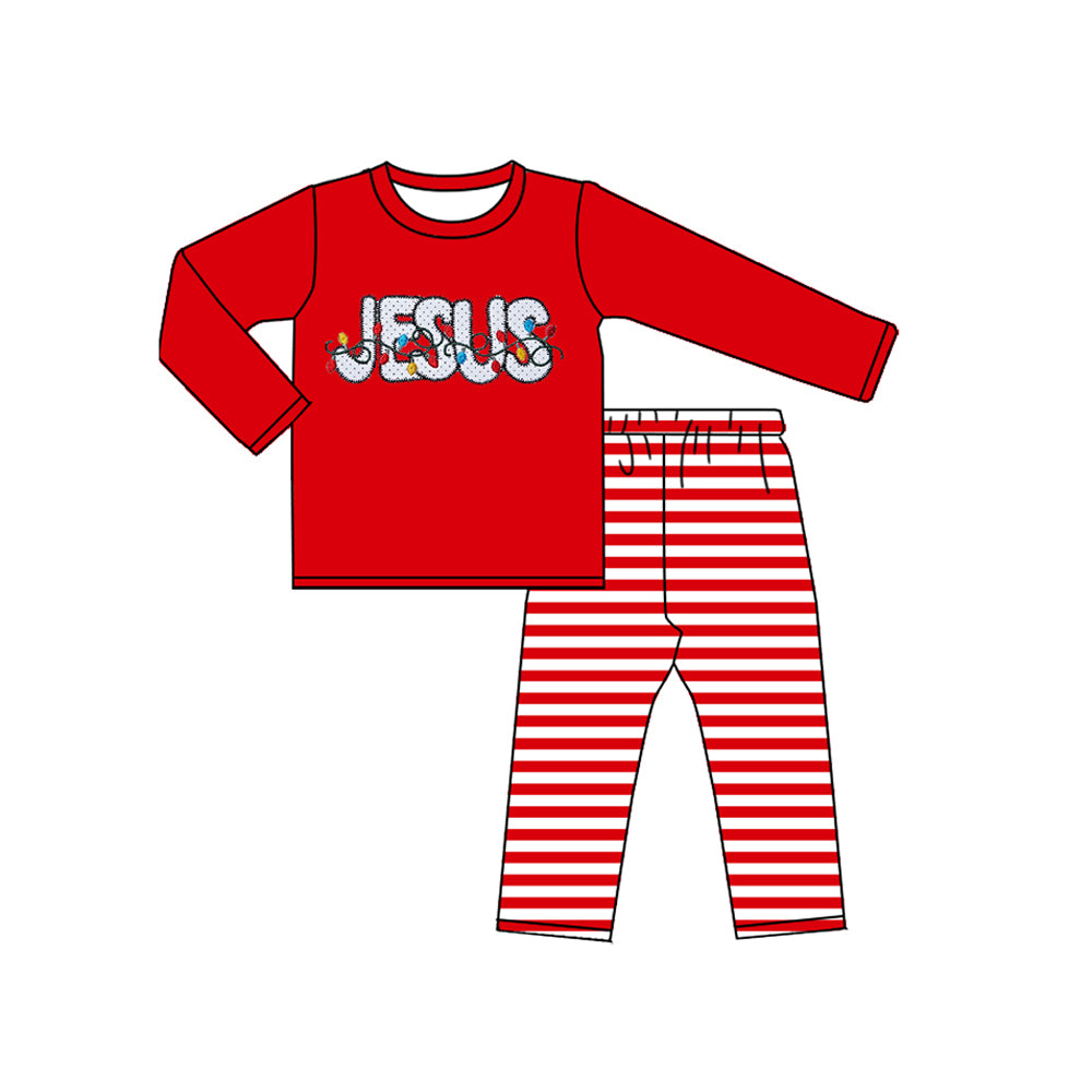 Baby Boys Christmas Stripes Jesus Top Pants Clothes Sets Preorder