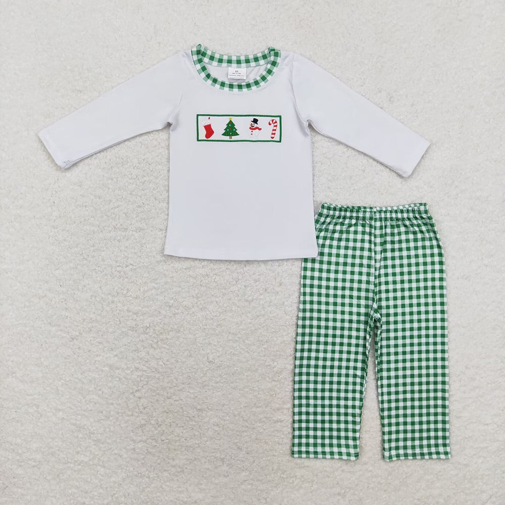 Baby Boys Christmas Snowman Top Checkered Pants Clothes Sets