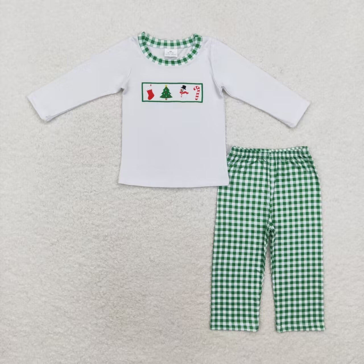 Sibling Baby Kids Embroidery Snowmen Trees Top Pants Christmas Clothes Sets