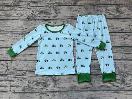 Baby Boys Green Tractors Bamboo Pajamas Clothes Sets