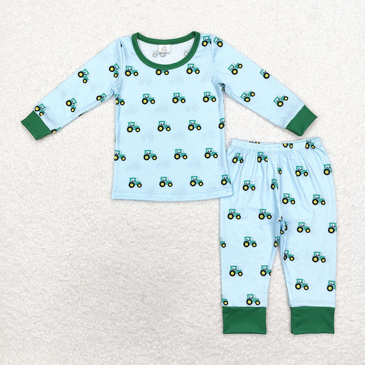 Baby Boys Green Tractors Bamboo Pajamas Clothes Sets