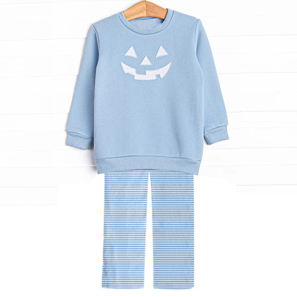 Baby Boys Blue Halloween Smile Face Top Stripes Pants Clothes Sets Preorder