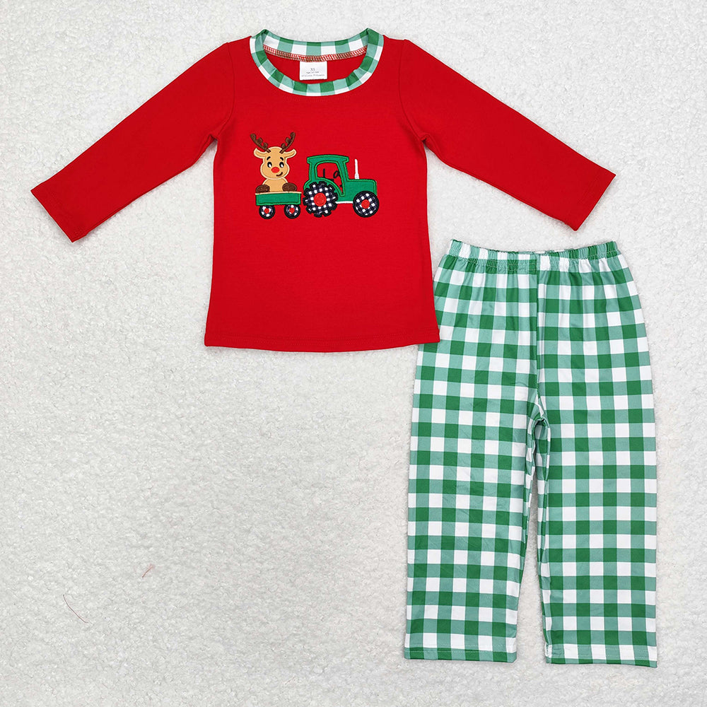 Baby Boys Christmas Tractor Deer Top Pants Clothes Sets