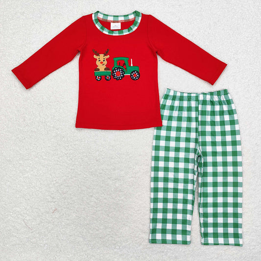 Baby Boys Christmas Tractor Deer Top Pants Clothes Sets