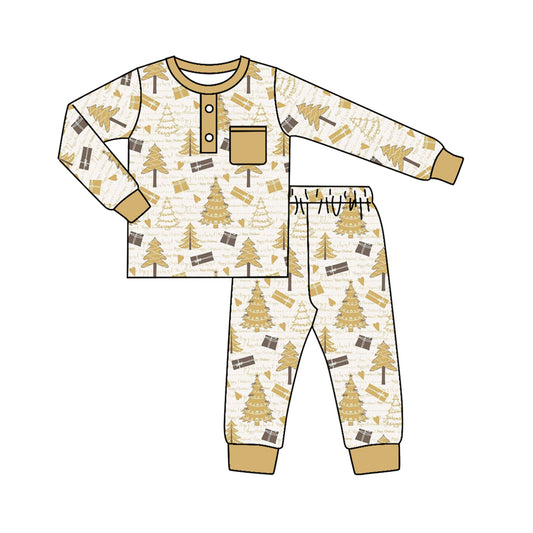 Baby Boys Christmas Tree Gold Top Pants Pajamas Clothes Sets Preorder