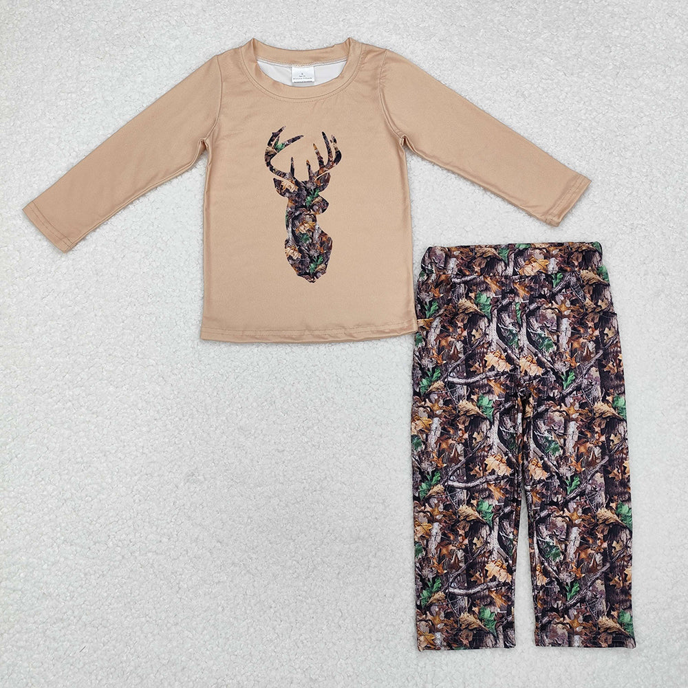 Sibling Boys Baby Girls Fall Camo Deer Top Pants Clothes Sets