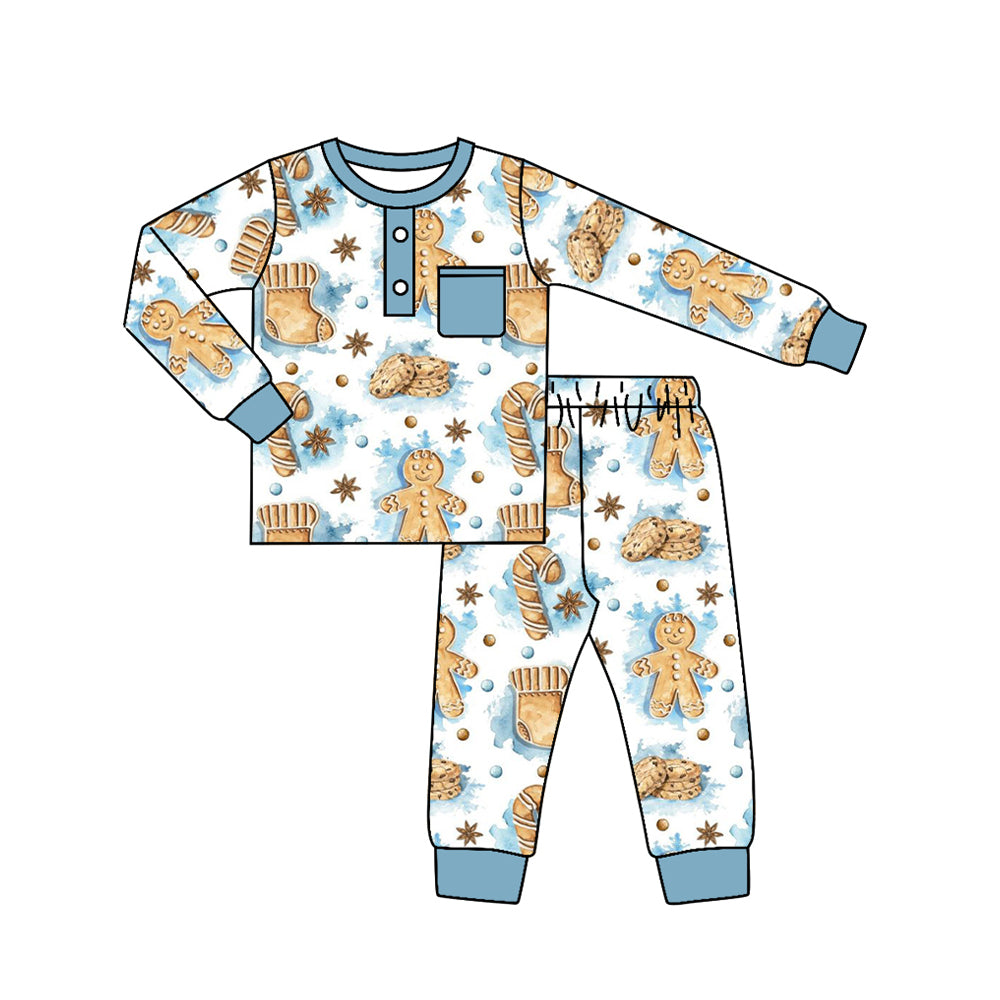 Baby Boys Christmas Gingerbread Pocket Top Pants Pajamas Clothes Sets Preorder