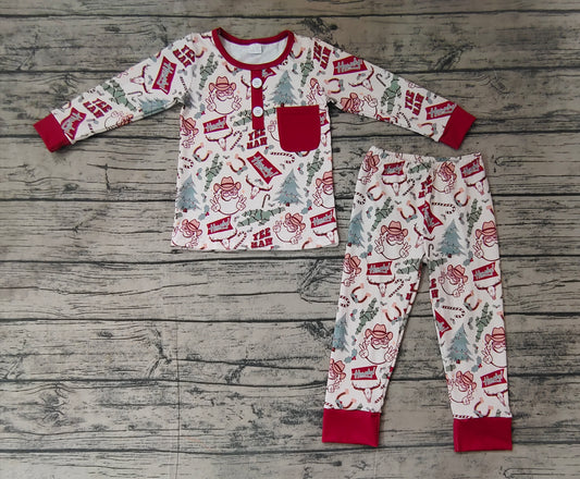 Baby Boys Christmas Western Santa Cactus Bamboo Pajamas Clothes Sets