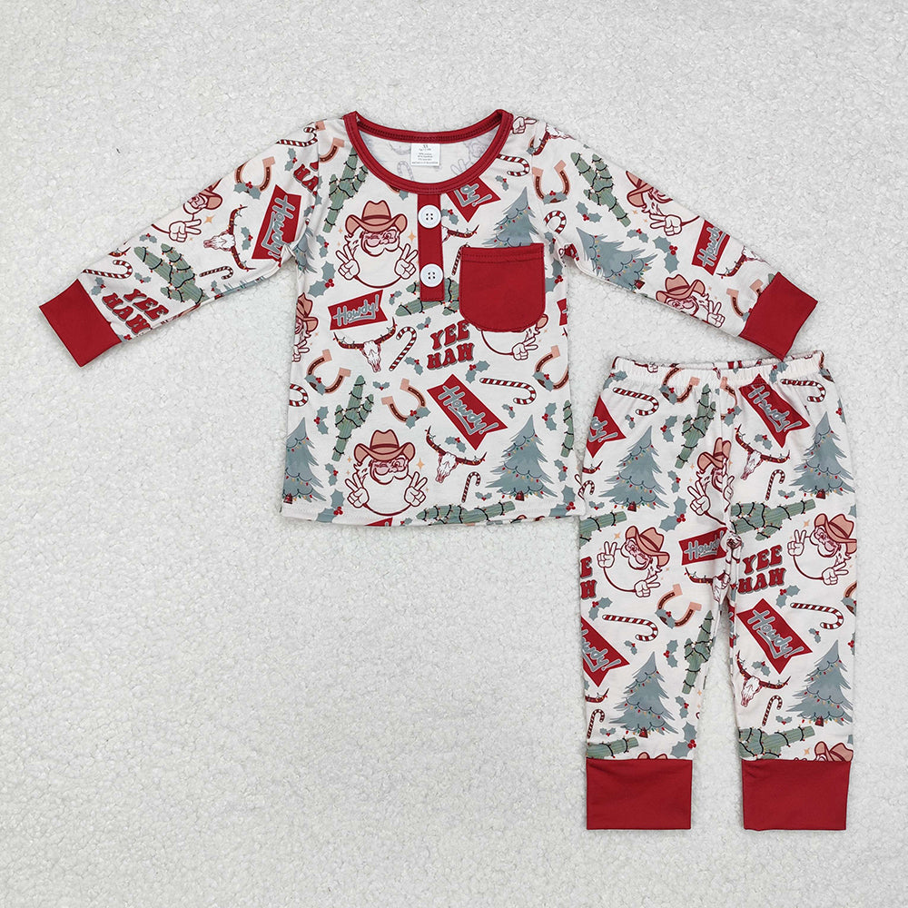 Baby Boys Christmas Western Santa Cactus Bamboo Pajamas Clothes Sets