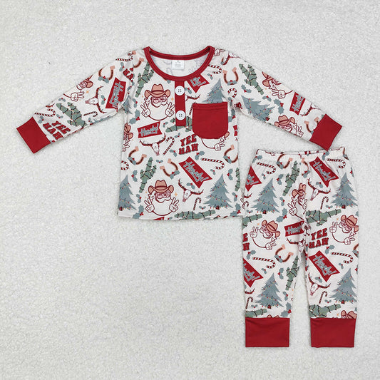 Baby Boys Christmas Western Santa Cactus Bamboo Pajamas Clothes Sets