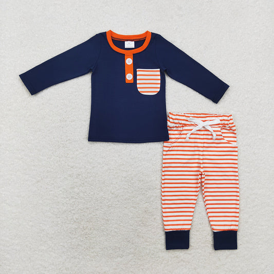 Baby Boys Navy Pocket Top Stripes Pants Clothes Sets