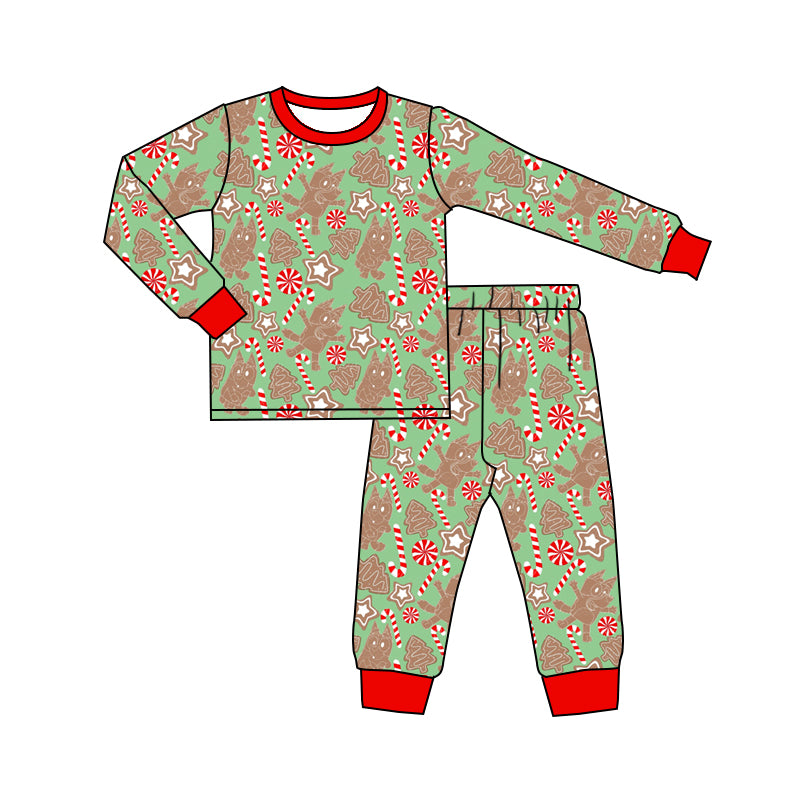 Baby Boys Christmas Dog Candy Cane Top Pants Pajamas Clothes Sets Preorder