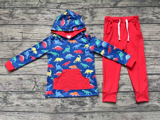 Baby Boys Navy Dinosaurs Hooded Top Pants Clothes Sets