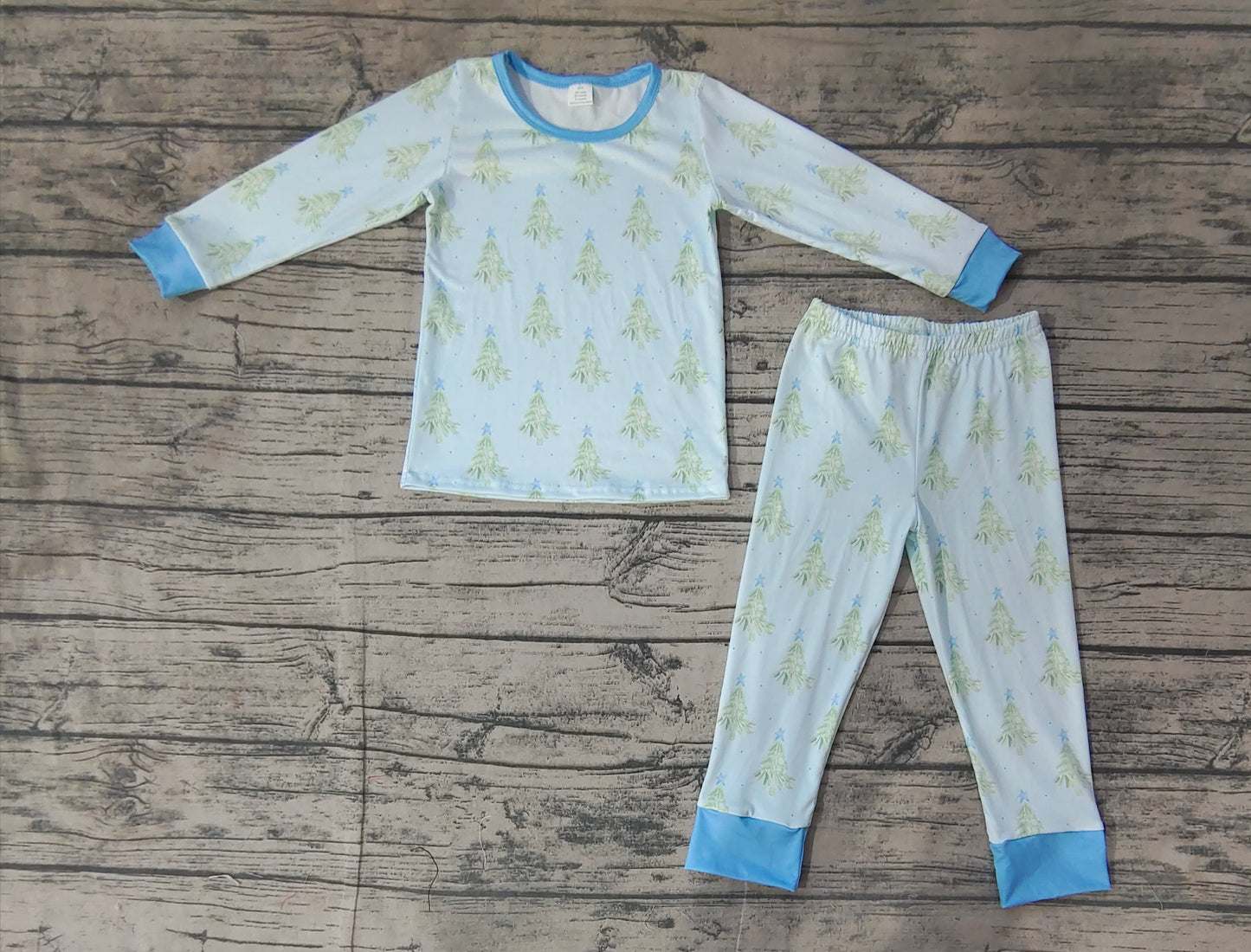 Baby Boys Christmas Tree Blue Bamboo Pajamas Clothes Sets