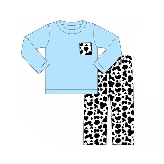 Baby Boys Blue Pocket Shirt Cow Pants Western Clothes Sets Preorder