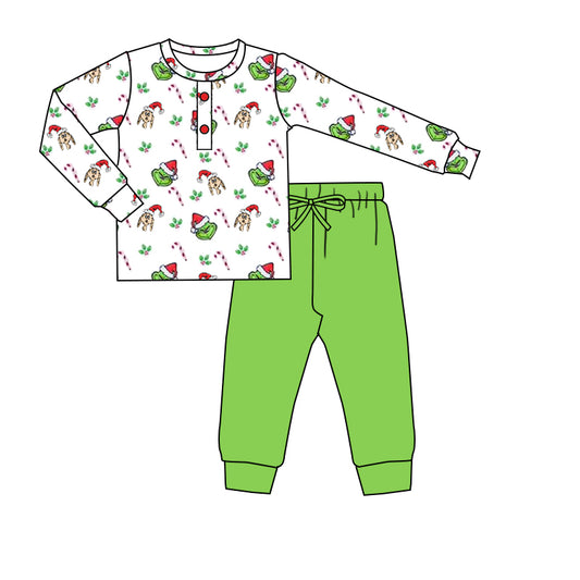 Baby Boys Christmas Green Face Shirt Pants Pajamas Clothes Sets Preorder