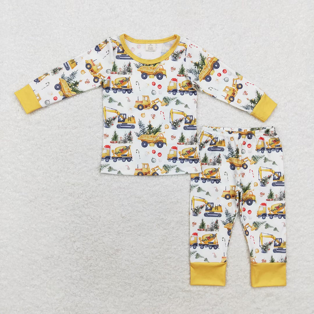 Baby Boys Digger Christmas Tree Bamboo Rompers Pajamas Clothes Sets