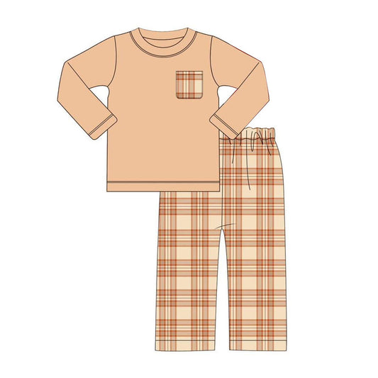 Baby Boys Thanksgiving Checkered Shirt Pants Clothes Sets Preorder