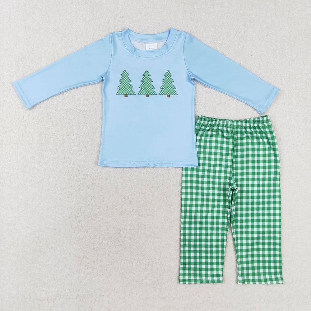 Baby Boys Christmas Blue Trees Shirt Pants Clothes Sets