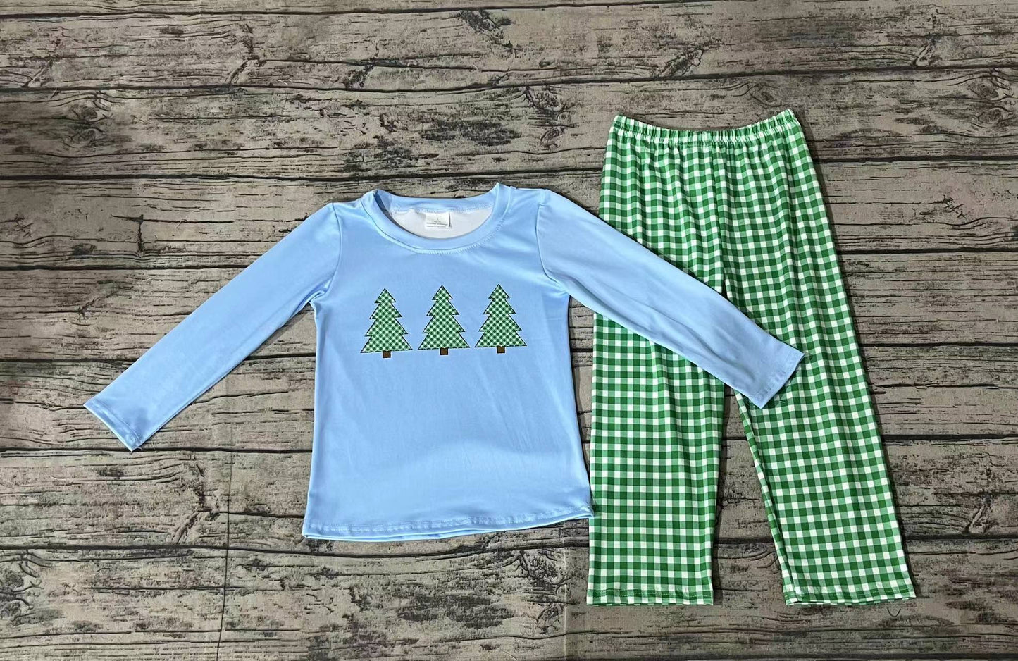 Baby Boys Christmas Blue Trees Shirt Pants Clothes Sets