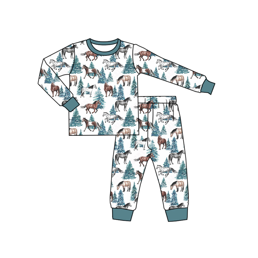 Baby Boys Christmas Western Horse Shirt Pants Pajamas Clothes Sets Preorder