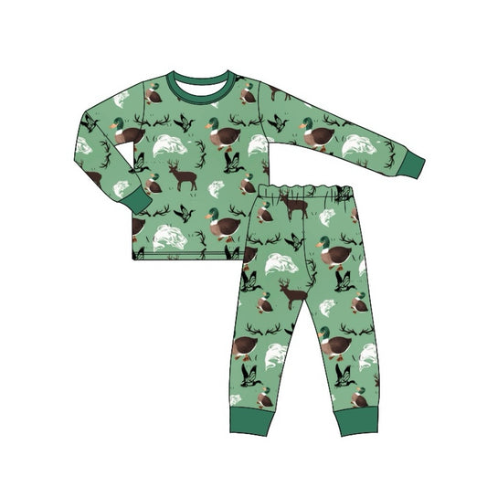 Baby Boys Mallard Ducks Hunting Green Tee Shirt Pants Pajamas Clothes Sets Preorder