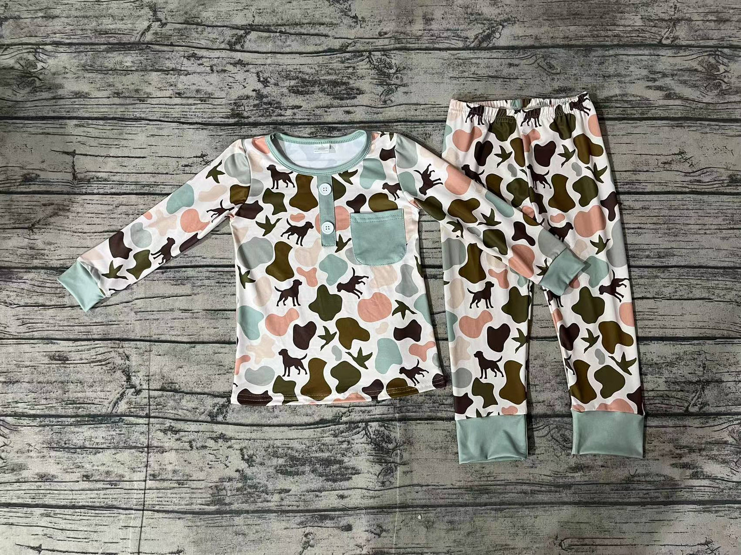 Baby Boys Camo Dog Ducks Tee Bamboo Pajamas Clothes Sets