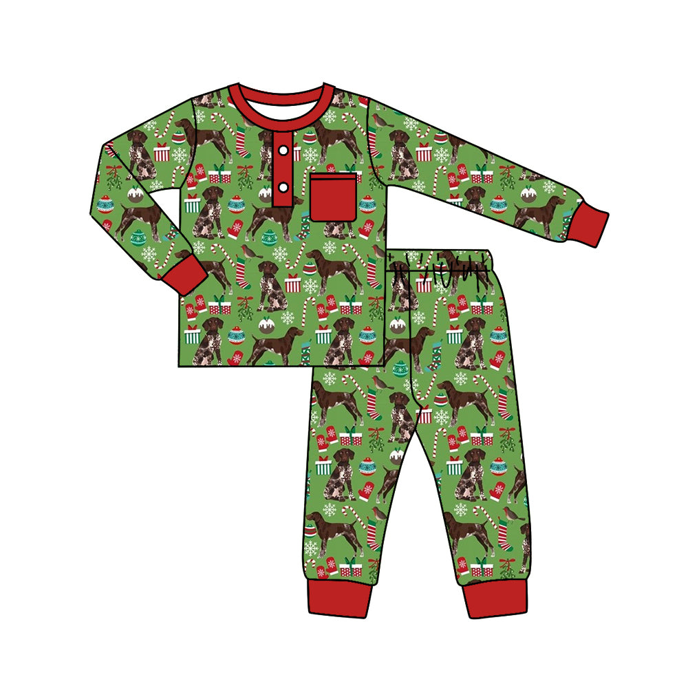 Baby Boys Christmas Dogs Green Tee Shirt Pants Pajamas Clothes Sets Preorder