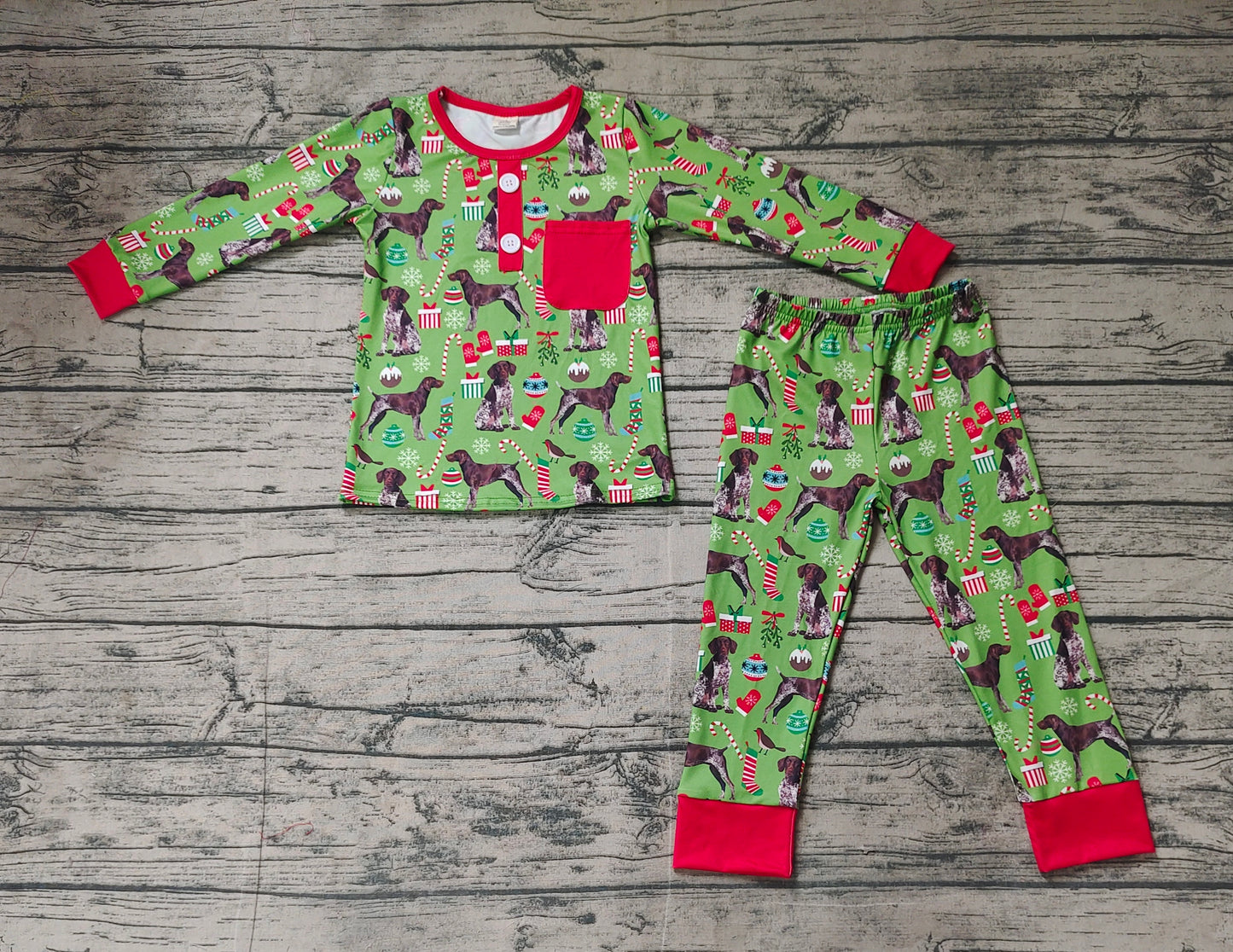 Baby Boys Christmas Dogs Green Tee Bamboo Pajamas Clothes Sets