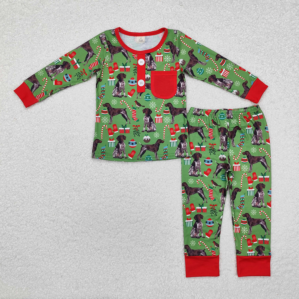 Baby Boys Christmas Dogs Green Tee Bamboo Pajamas Clothes Sets