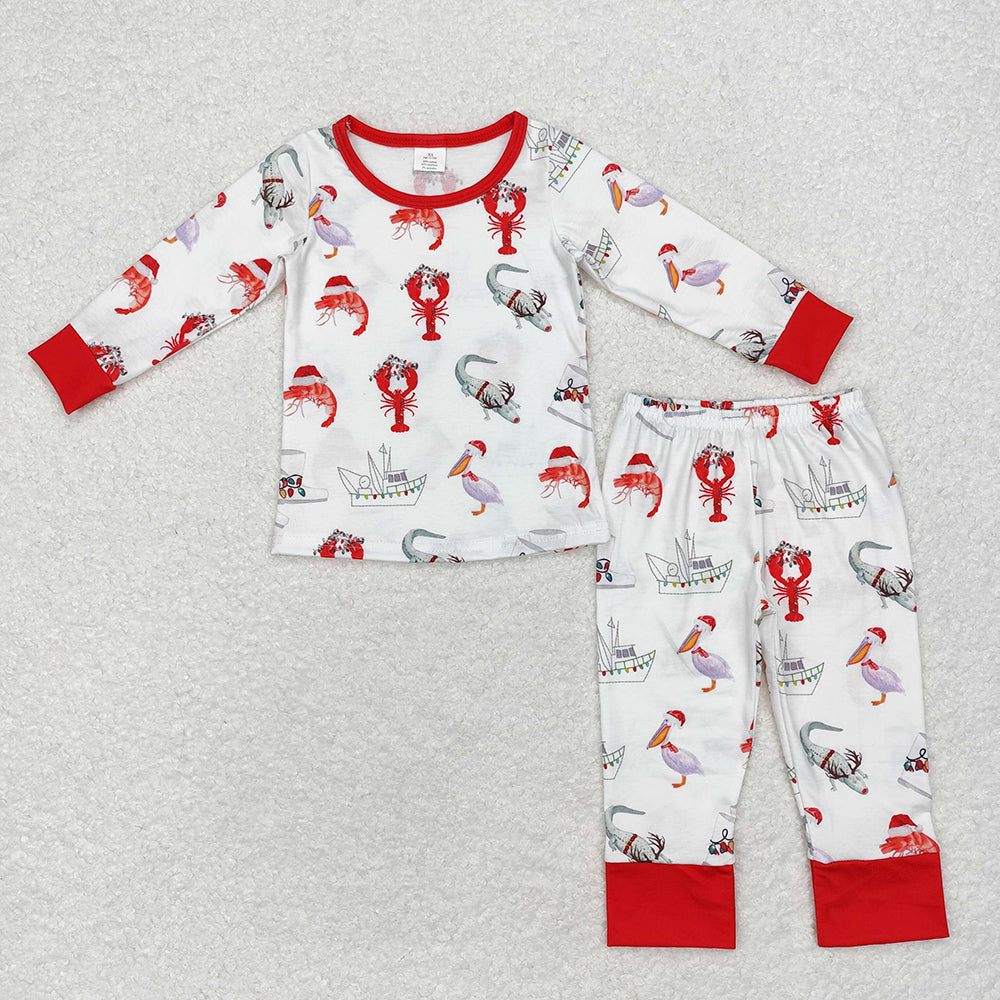 Baby Boys Christmas Crawfish Crocodile Bamboo Pajamas Clothes Sets