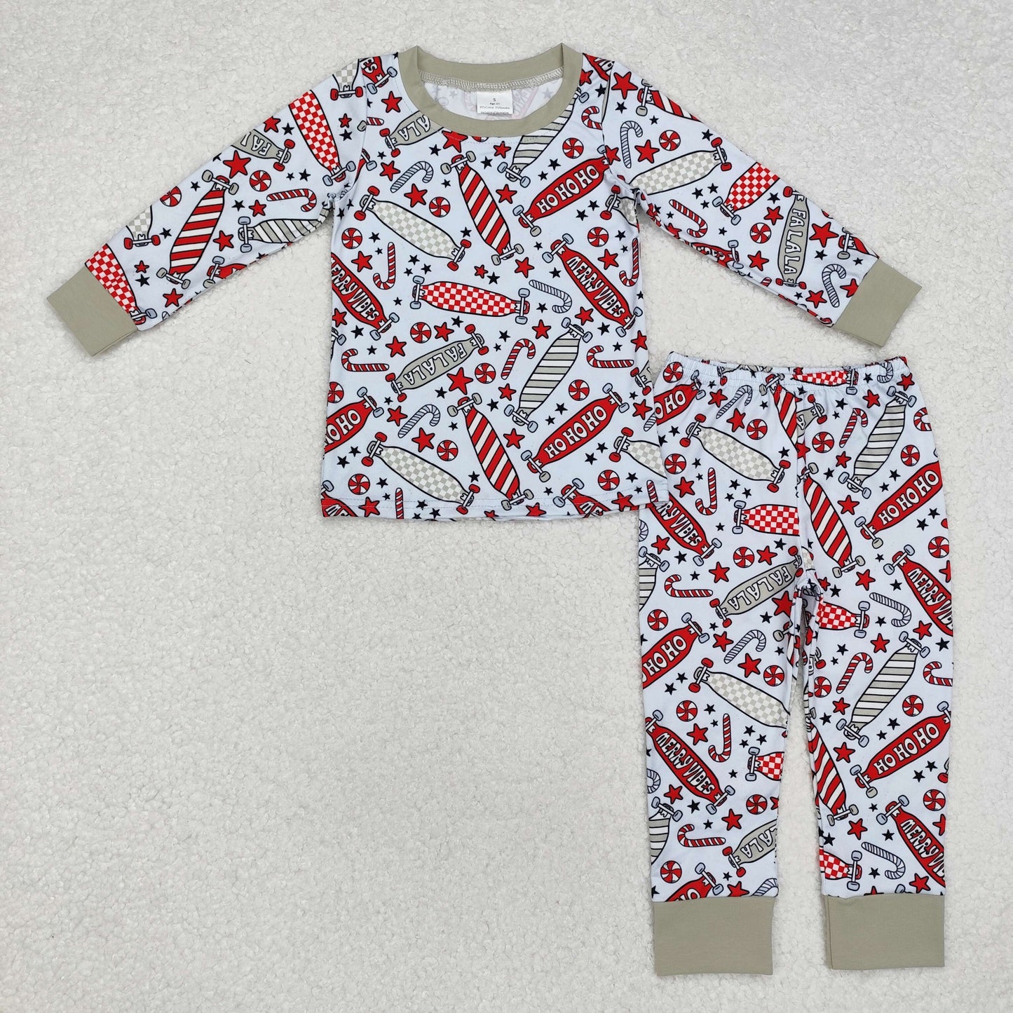 Sibling Baby Boys Christmas Long Sleeves Santa Trees Top Pant Pajamas Sets