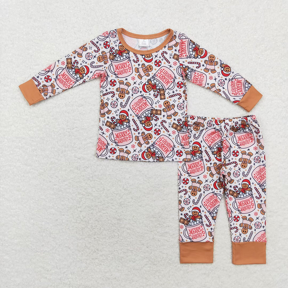 Baby Girls Christmas Merry Bright Gingerbread Bamboo Pajamas Clothes Sets