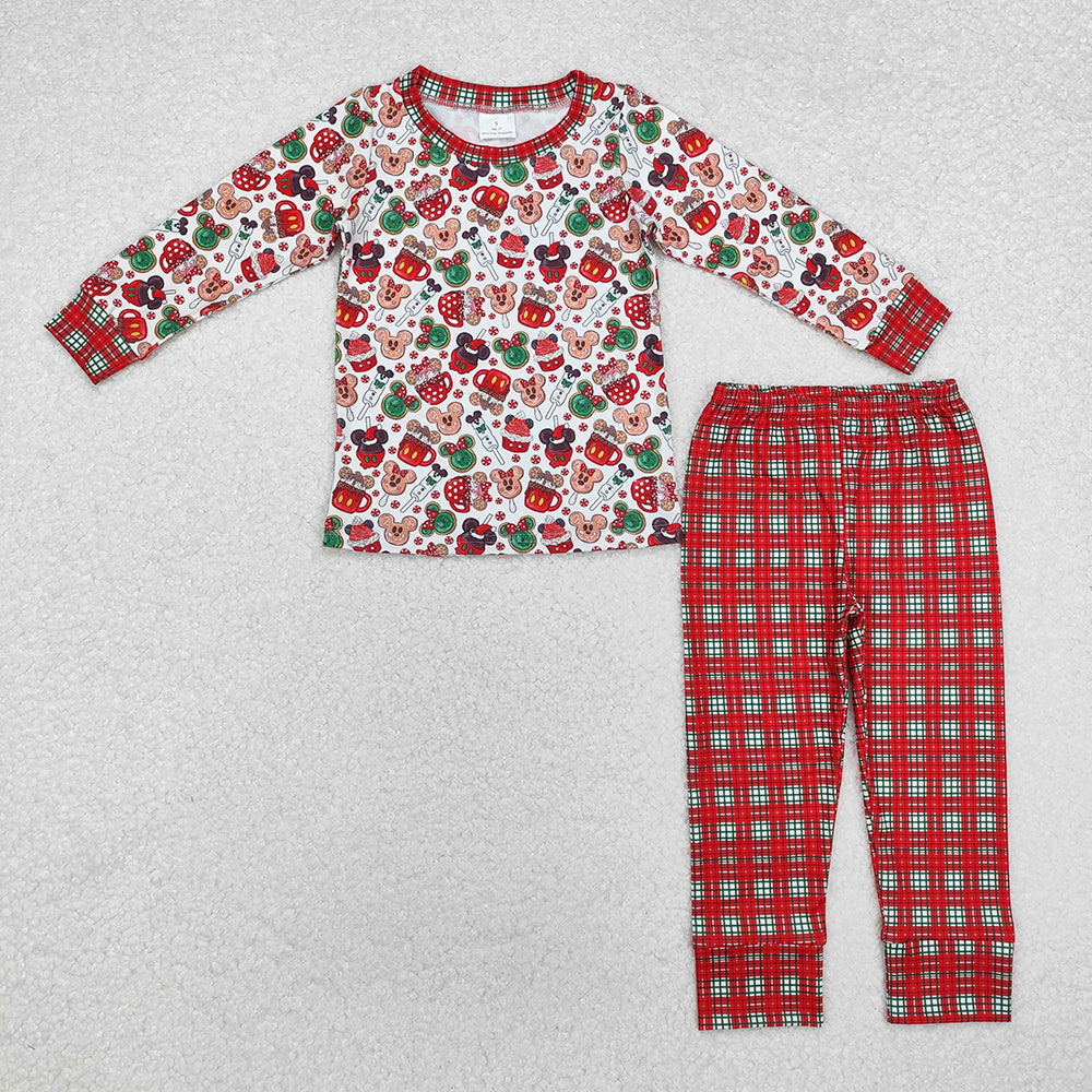 Baby Boys Christmas Cartoon Mouses Top Plaid Pants Pajamas Clothes Sets