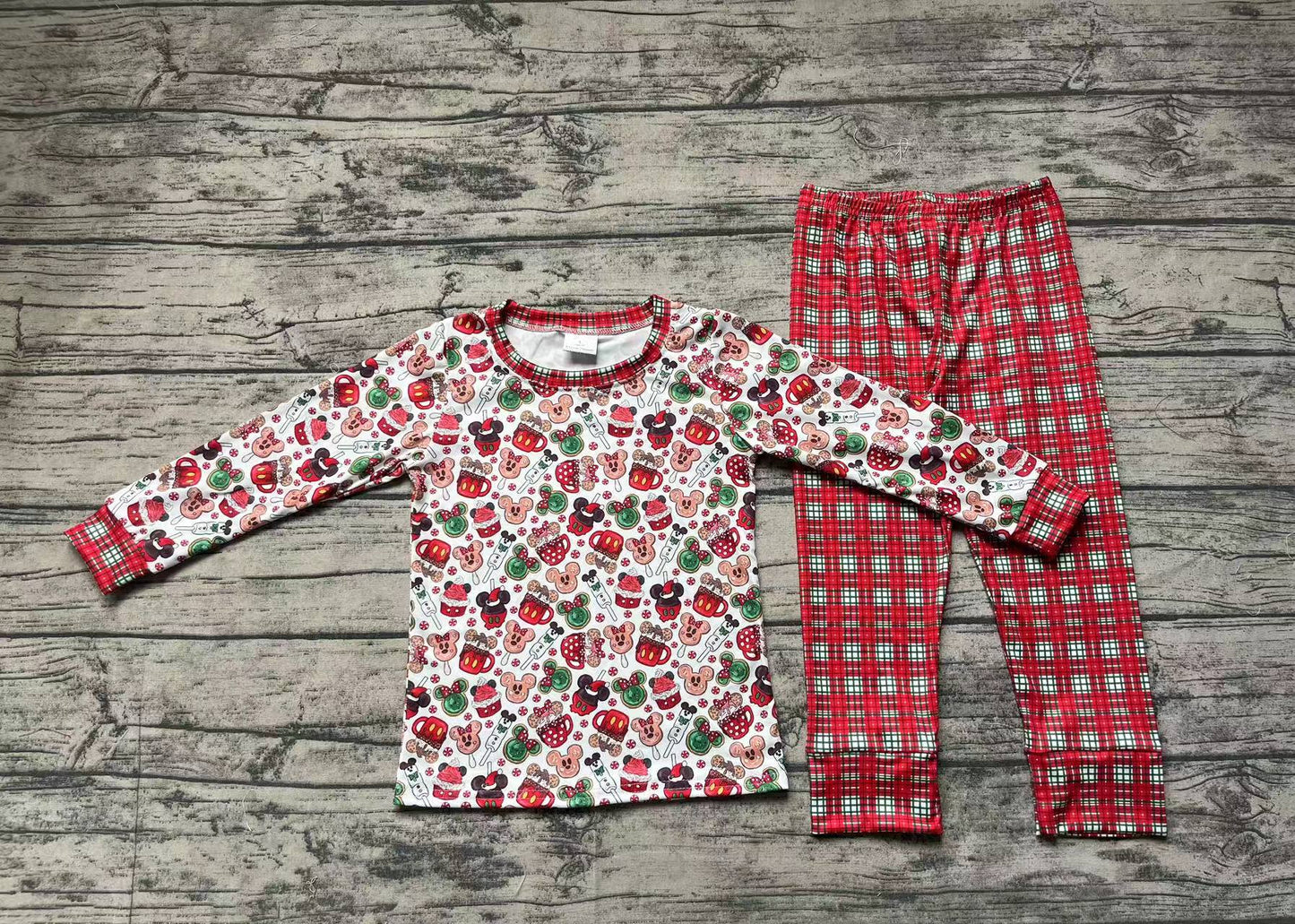 Baby Boys Christmas Cartoon Mouses Top Plaid Pants Pajamas Clothes Sets Preorder