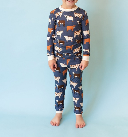 Baby Boys Western Farm Cows Top Pants Pajamas Clothes Sets Preorder