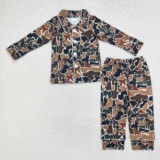 Sibling Baby Boys Camo Brown Buttons Top Pants Pajamas Clothes Sets