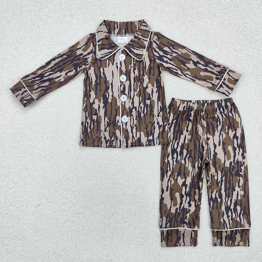 Baby Boys Camo Fall Bottomland Buttons Top Pants Pajamas Clothes Sets