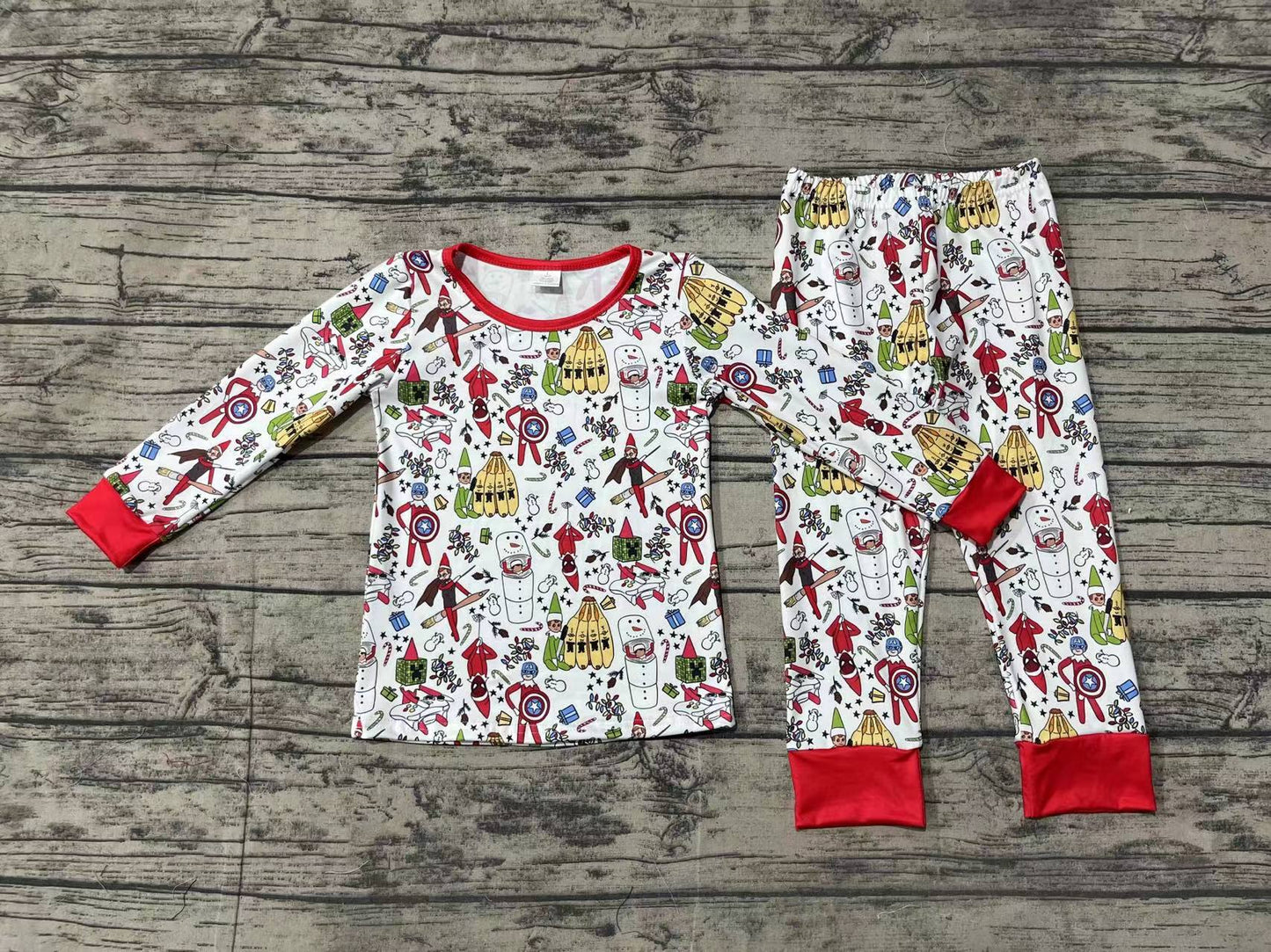 Baby Boys Christmas Shelf Bananas Bamboo Pajamas Clothes Sets