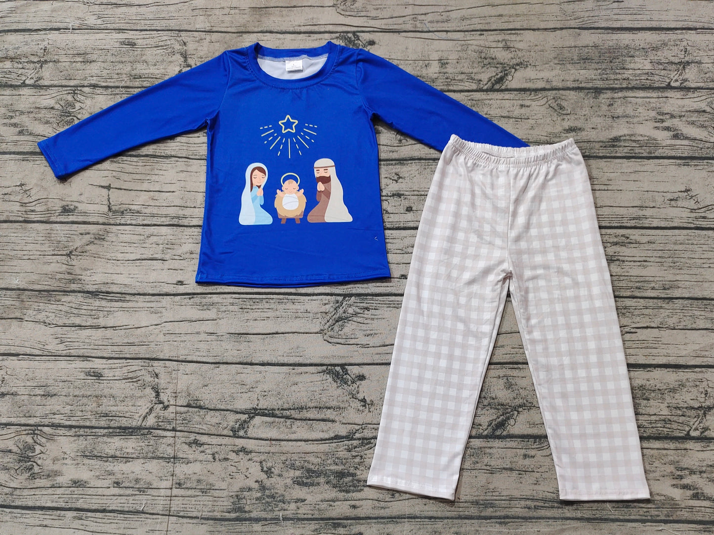 Baby Boys Blue Christmas Nativity Tee Top Pants Clothes Sets