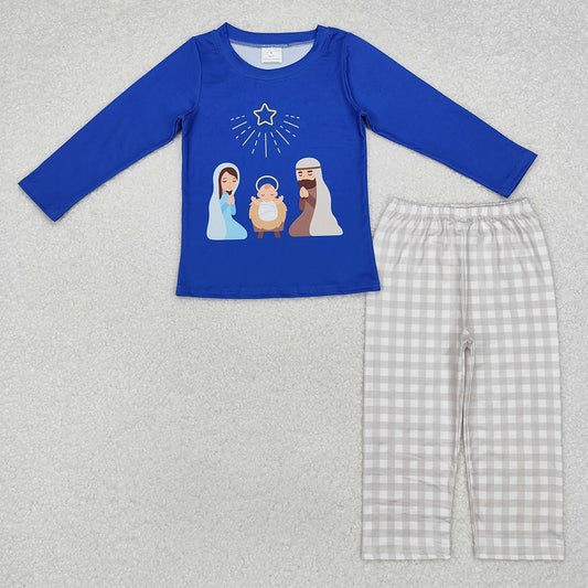 Sibling Girls Baby Boys Blue Christmas Nativity Rompers Clothes Sets