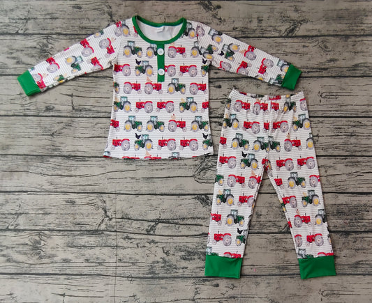 Baby Boys Tractors Farm Green Bamboo Pajamas Clothes Sets