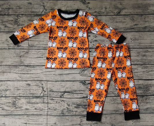 Baby Kids Halloween Orange Dogs Spider Top Pants Pajamas Clothes Sets