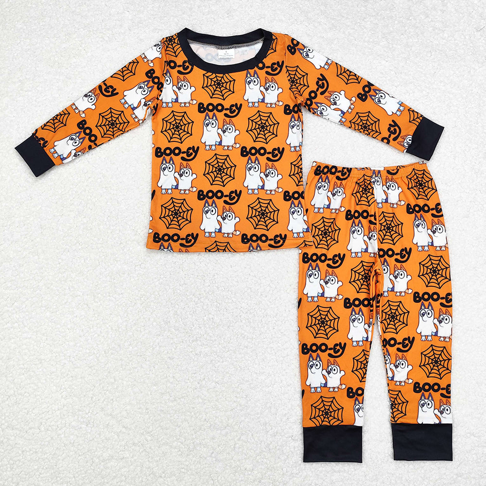 Baby Kids Halloween Orange Dogs Spider Top Pants Pajamas Clothes Sets