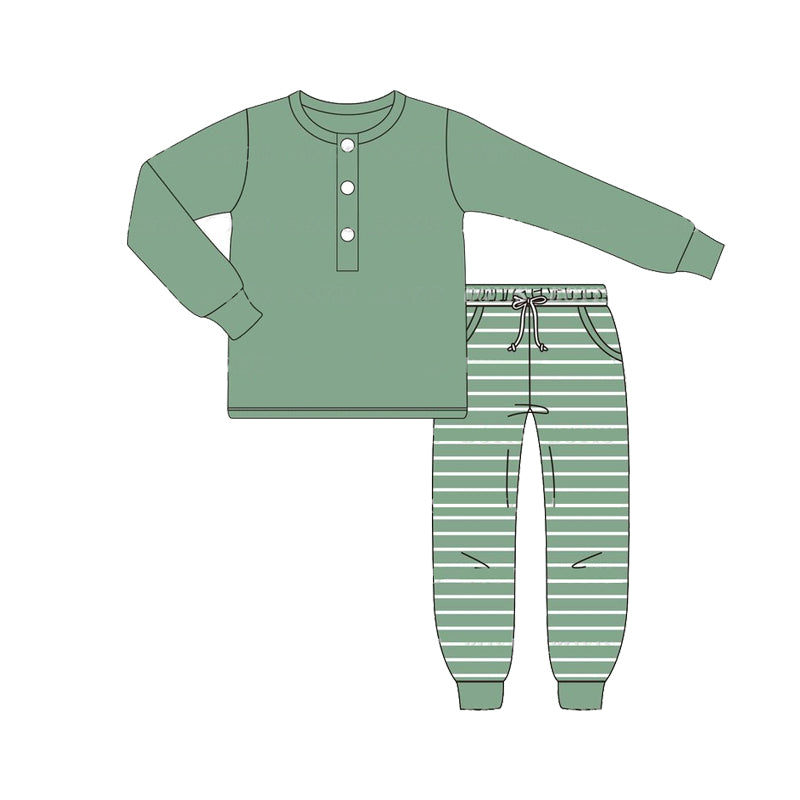 Baby Boys Green Buttons Top Stripes Pockets Pants Clothes Sets Preorder